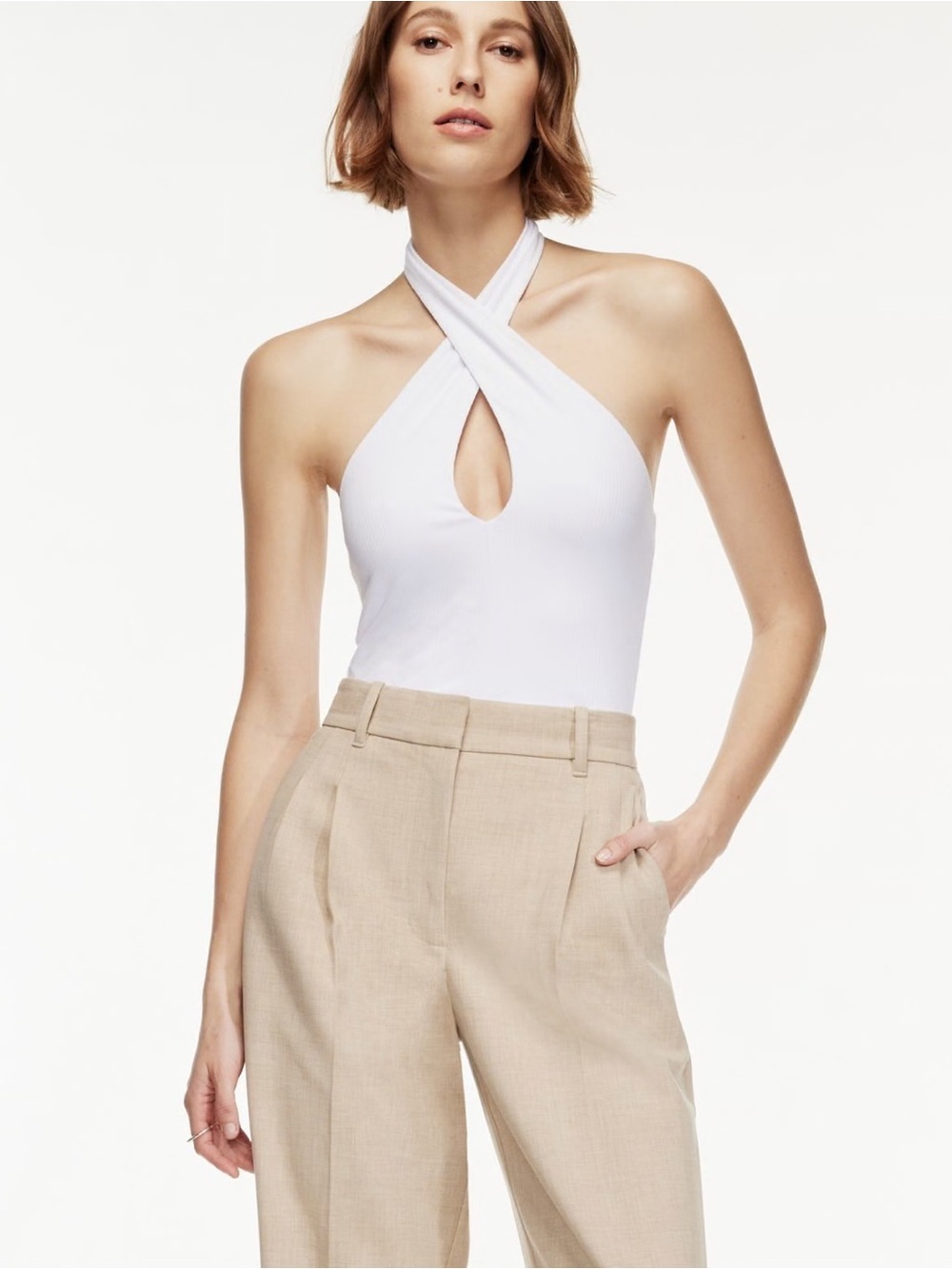 Aritzia Wilfred Bay Top Cross Front Halter Top